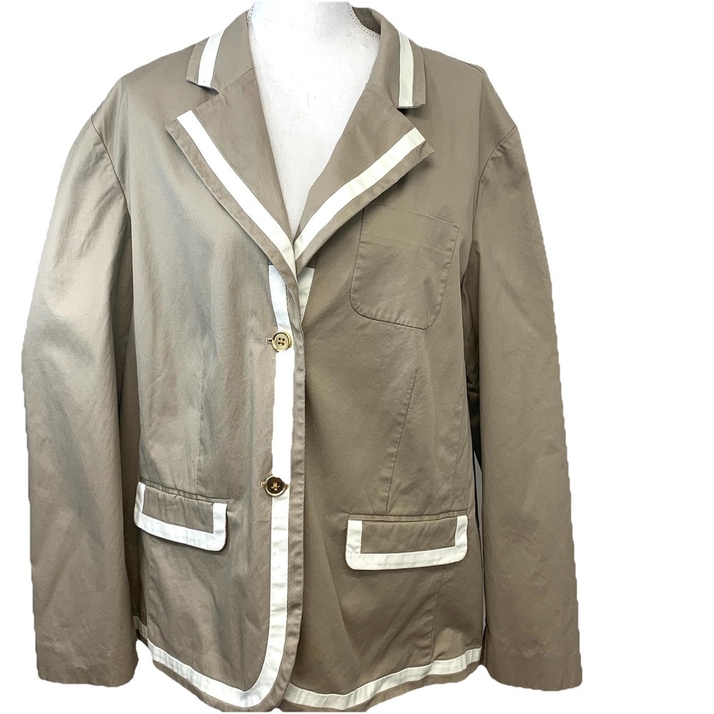 Talbots Jacket Lightweight 20W 3 Button Neutral Tan White Trim Pockets Lined